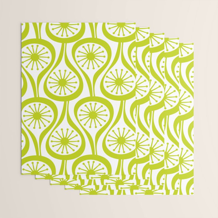 Lime Green Mid Century Modern Atomic Drops Retro Pattern on White Wrapping Paper Gallery Image 3