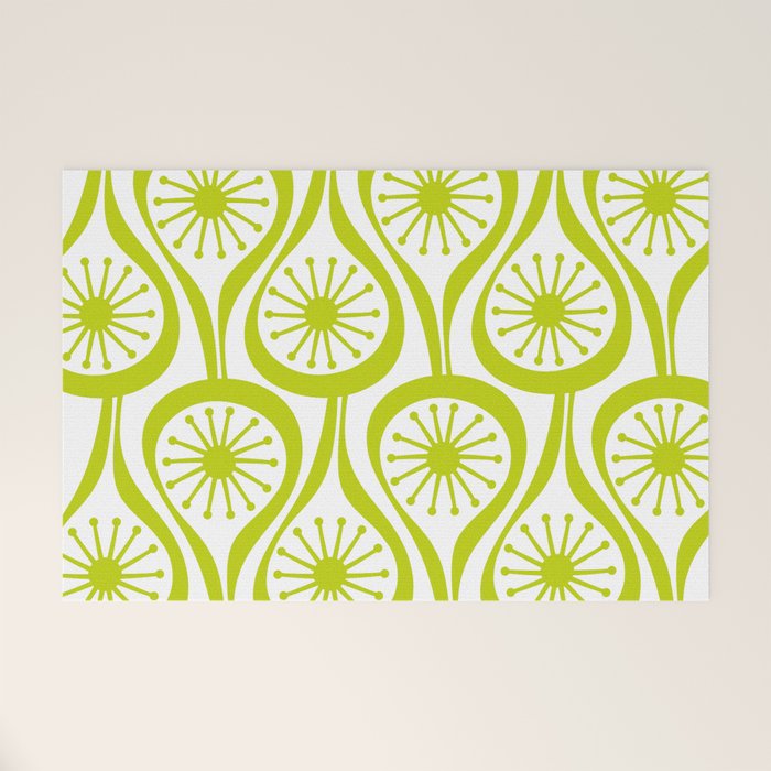 Lime Green Mid Century Modern Atomic Drops Retro Pattern on White Welcome Mat Gallery Image 1