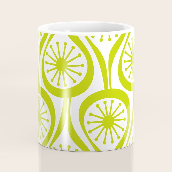 Lime Green Mid Century Modern Atomic Drops Retro Pattern on White Coffee Mug Gallery Image 4
