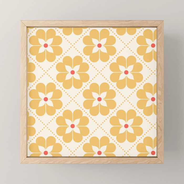 Retro Floral Pattern in Yellow Mini Art Print Gallery Image 1