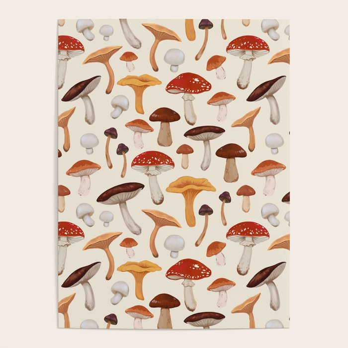 Mushroom Medley Pattern - Neutral Poster Gallery Image 4