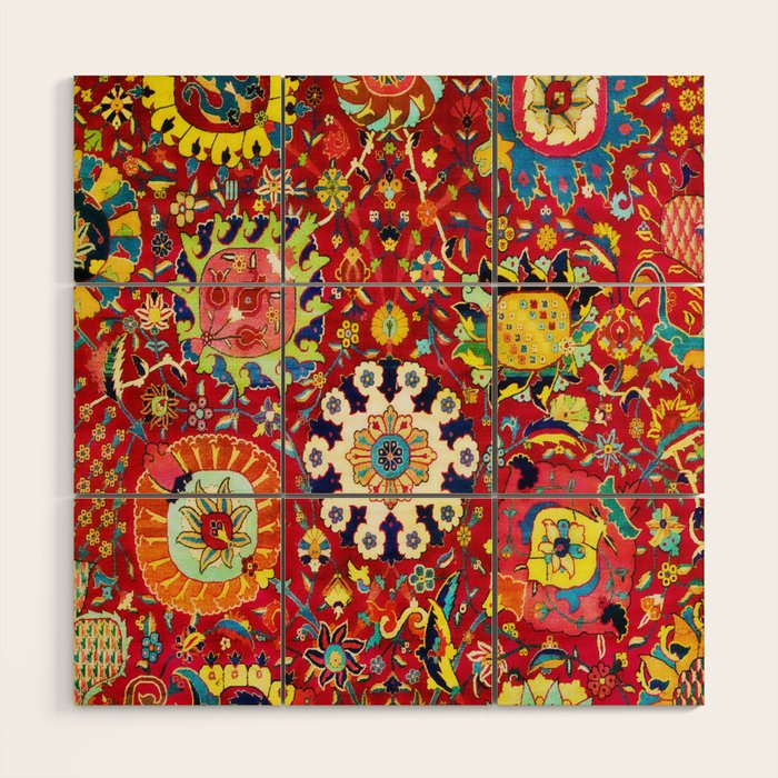 Kirman 17th Century Vase Carpet Print Wood Wall Art Gallery Image 1