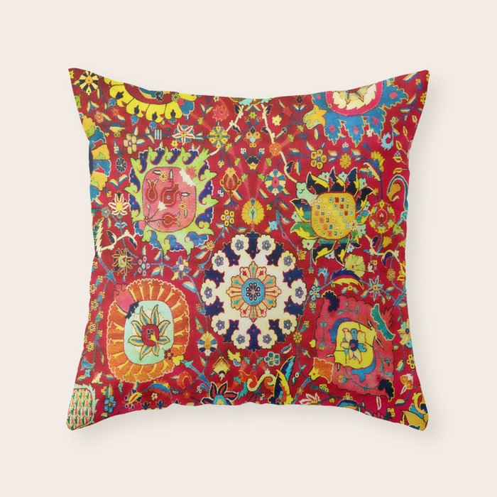 Kirman 17th Century Vase Carpet Print Throw Pillow Gallery Image 1