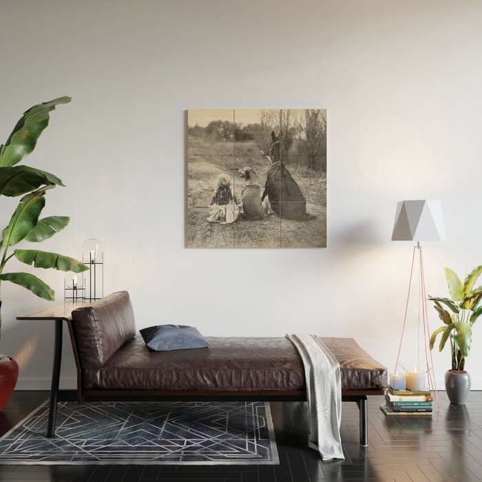 A Girl, Her Dog, and Her Horse wonderful black and white photograph - photography Wood Wall Art Gallery Image 2