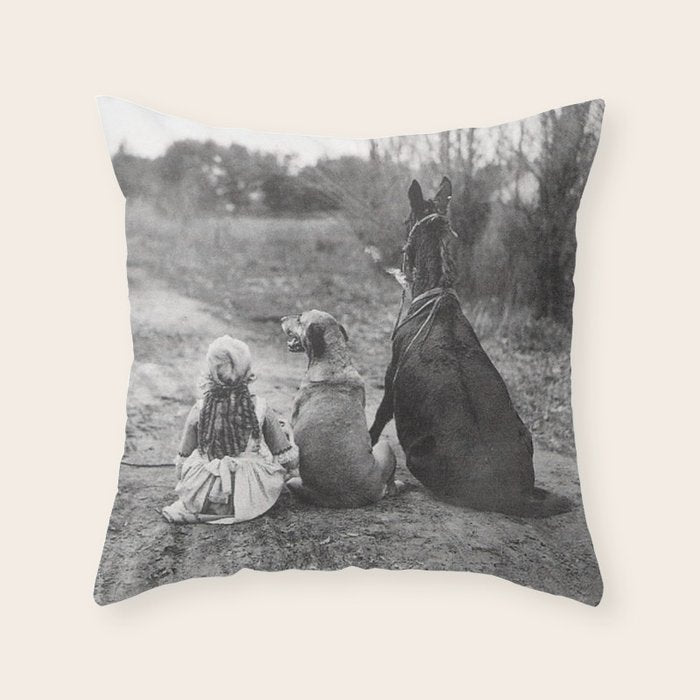 A Girl, Her Dog, and Her Horse wonderful black and white photograph - photography Throw Pillow Gallery Image 6