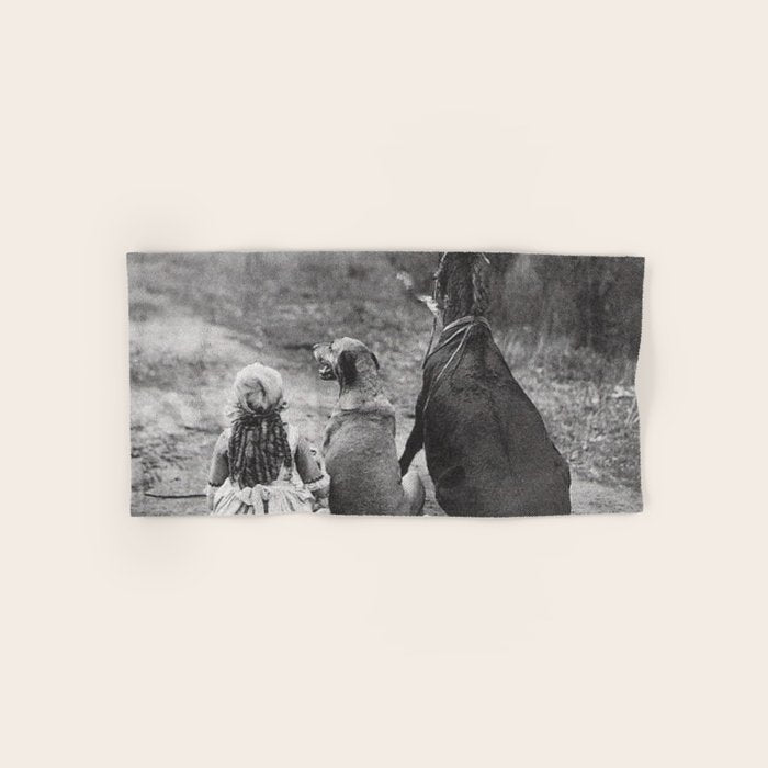 A Girl, Her Dog, and Her Horse wonderful black and white photograph - photography Bath Towel Gallery Image 1