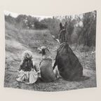 A Girl, Her Dog, and Her Horse wonderful black and white photograph - photography Wall Tapestry Gallery Image 4