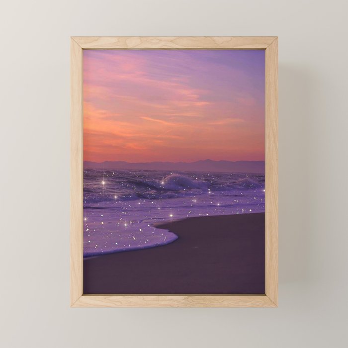 PURPLE WAVES | ocean | sea | collage | glow | gems | crystal | sunset | aesthetic | seaside | nature Mini Art Print Gallery Image 1