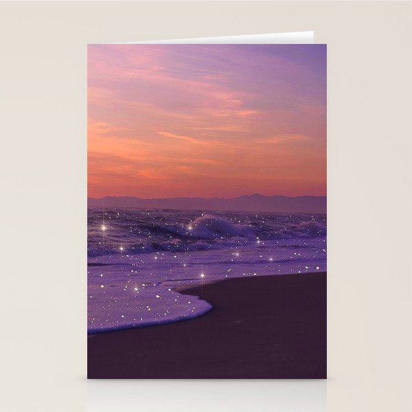 PURPLE WAVES | ocean | sea | collage | glow | gems | crystal | sunset | aesthetic | seaside | nature Stationery Card Gallery Image 2