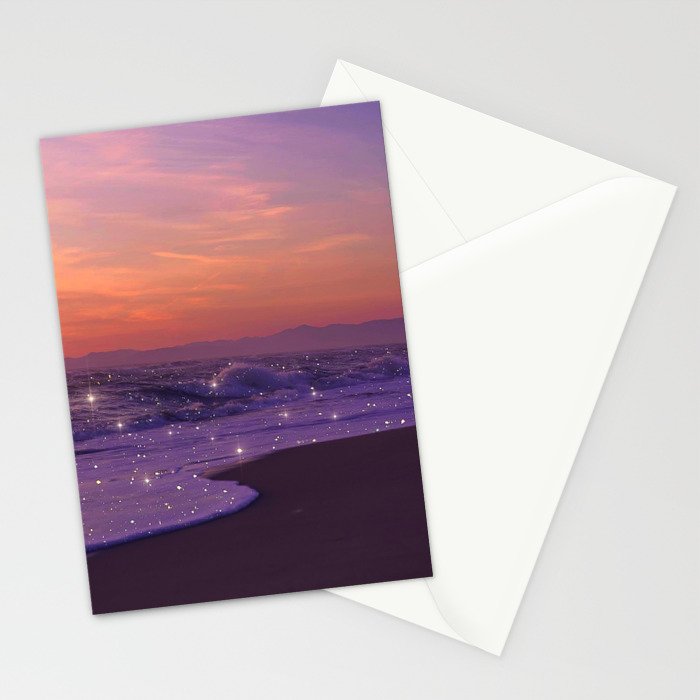 PURPLE WAVES | ocean | sea | collage | glow | gems | crystal | sunset | aesthetic | seaside | nature Stationery Card Gallery Image 2