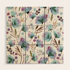 Poppies Loose Floral Watercolor - Meadow Wildflowers - Aqua Plum  Wood Wall Art Gallery Image 1