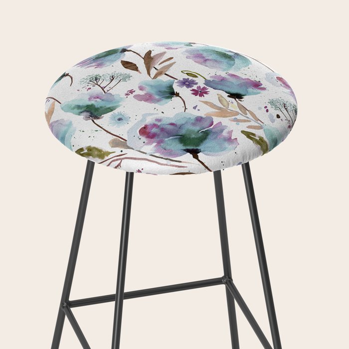 Poppies Loose Floral Watercolor - Meadow Wildflowers - Aqua Plum  Stool Gallery Image 2