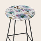 Poppies Loose Floral Watercolor - Meadow Wildflowers - Aqua Plum  Stool Gallery Image 2