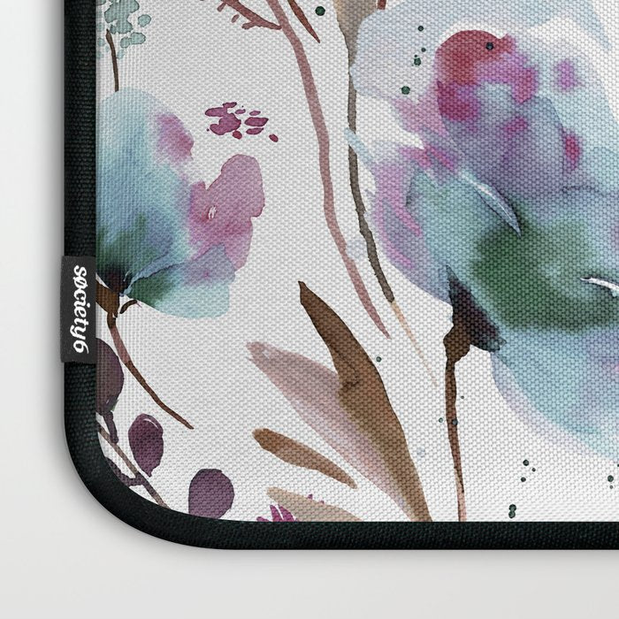 Poppies Loose Floral Watercolor - Meadow Wildflowers - Aqua Plum  Laptop Sleeve Gallery Image 3