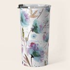 Poppies Loose Floral Watercolor - Meadow Wildflowers - Aqua Plum  Travel Mug Gallery Image 3