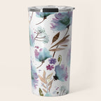 Poppies Loose Floral Watercolor - Meadow Wildflowers - Aqua Plum  Travel Mug Gallery Image 1