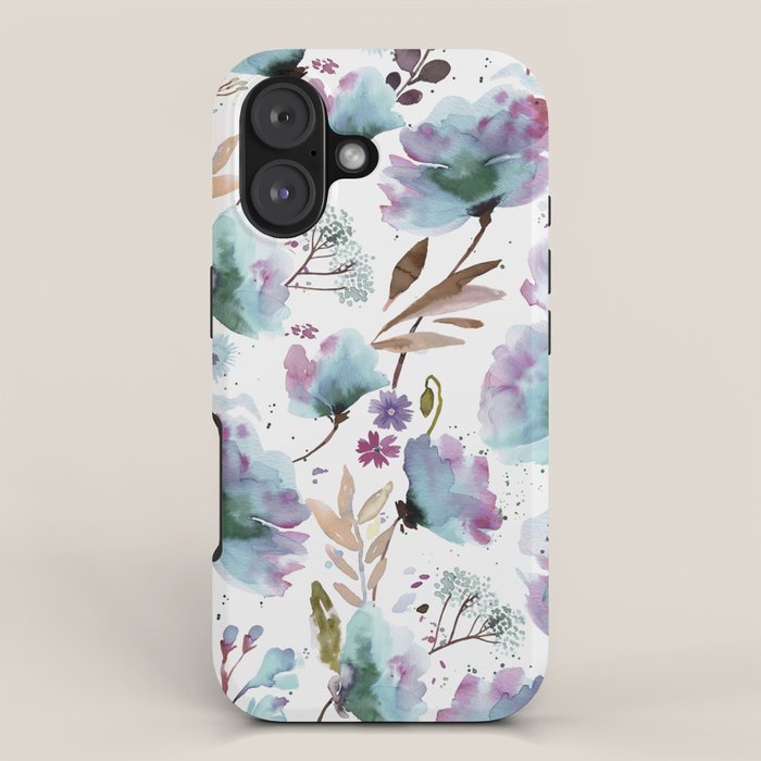 Poppies Loose Floral Watercolor - Meadow Wildflowers - Aqua Plum  iPhone Case Gallery Image 1