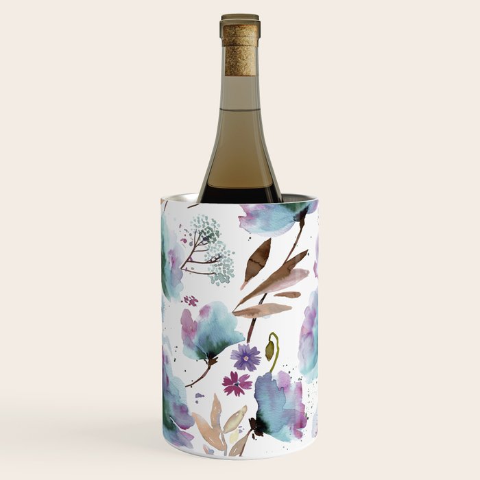Poppies Loose Floral Watercolor - Meadow Wildflowers - Aqua Plum  Wine Chiller Gallery Image 1