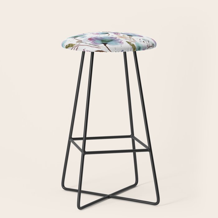 Poppies Loose Floral Watercolor - Meadow Wildflowers - Aqua Plum  Stool Gallery Image 1
