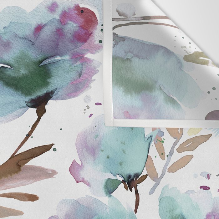 Poppies Loose Floral Watercolor - Meadow Wildflowers - Aqua Plum  Wall Tapestry Gallery Image 3