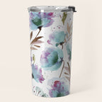 Poppies Loose Floral Watercolor - Meadow Wildflowers - Aqua Plum  Travel Mug Gallery Image 2