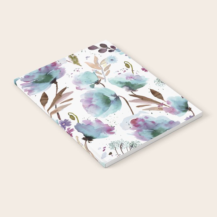 Poppies Loose Floral Watercolor - Meadow Wildflowers - Aqua Plum  Notebook Gallery Image 1