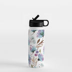 Poppies Loose Floral Watercolor - Meadow Wildflowers - Aqua Plum  Water Bottle Gallery Image 1