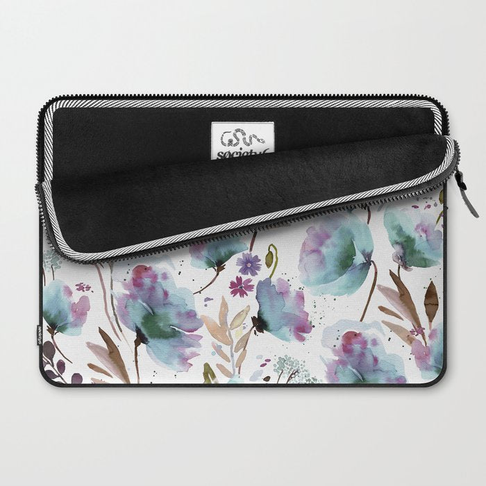 Poppies Loose Floral Watercolor - Meadow Wildflowers - Aqua Plum  Laptop Sleeve Gallery Image 2