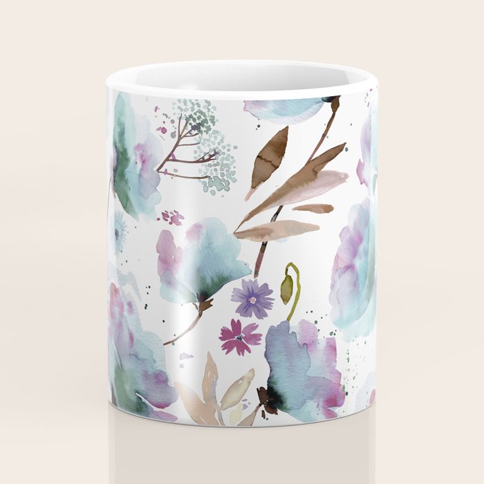 Poppies Loose Floral Watercolor - Meadow Wildflowers - Aqua Plum  Coffee Mug Gallery Image 4