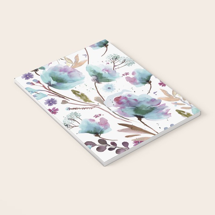 Poppies Loose Floral Watercolor - Meadow Wildflowers - Aqua Plum  Notebook Gallery Image 3