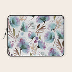 Poppies Loose Floral Watercolor - Meadow Wildflowers - Aqua Plum  Laptop Sleeve Gallery Image 1