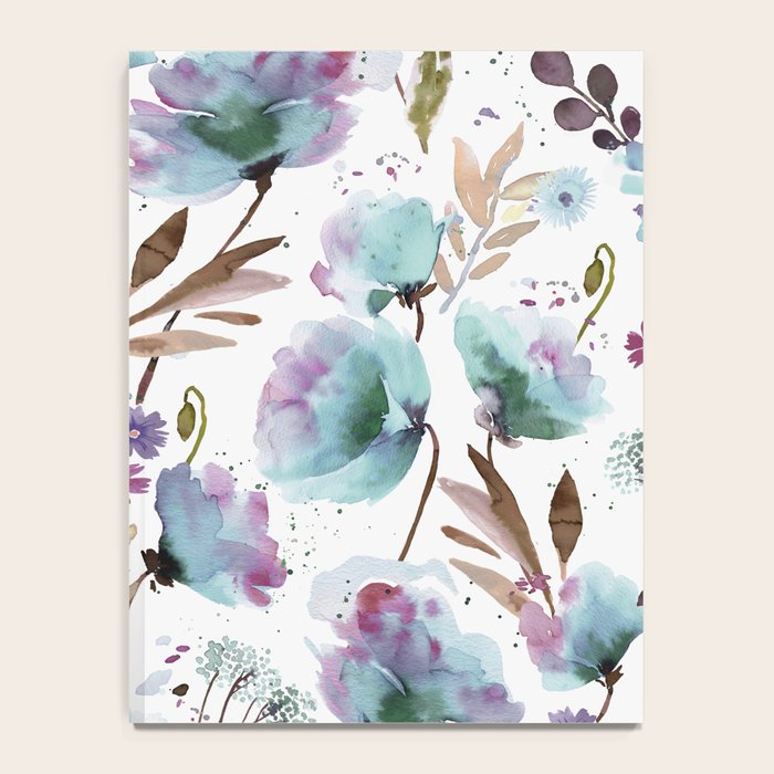 Poppies Loose Floral Watercolor - Meadow Wildflowers - Aqua Plum  Notebook Gallery Image 4