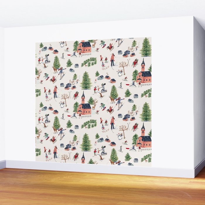 Skiing in snow mountains Wall Mural Gallery Image 2
