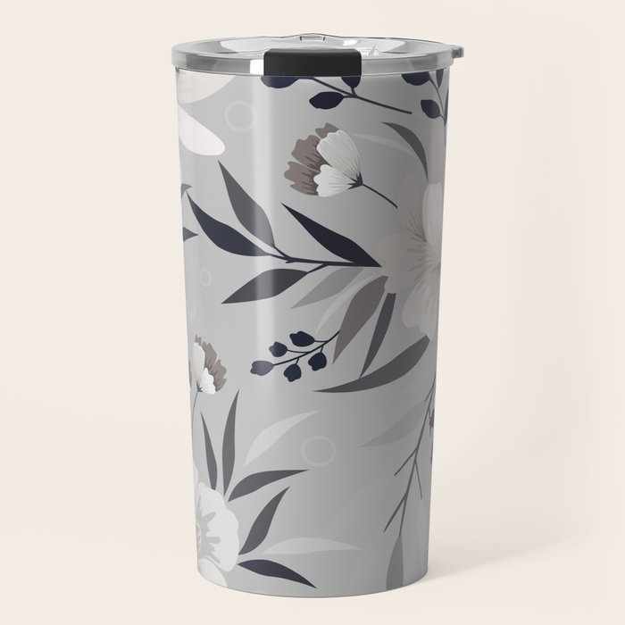 Modern, Boho, Floral Prints, Gray and White Travel Mug Gallery Image 1
