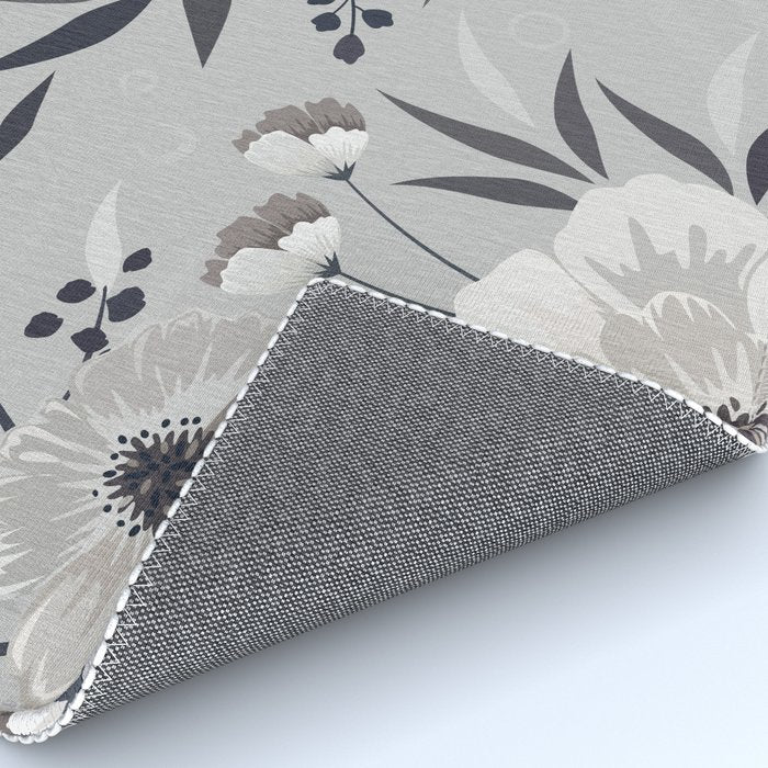 Modern, Boho, Floral Prints, Gray and White Rug Gallery Image 4
