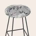 Modern, Boho, Floral Prints, Gray and White Stool Gallery Image 2
