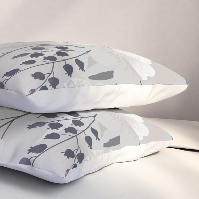 Modern, Boho, Floral Prints, Gray and White Pillow Sham Gallery Image 3
