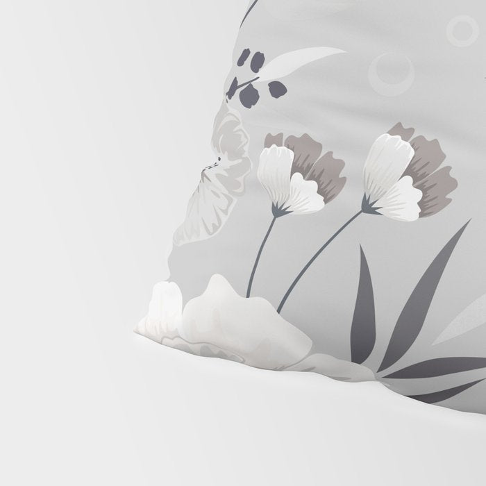 Modern, Boho, Floral Prints, Gray and White Pillow Sham Gallery Image 4