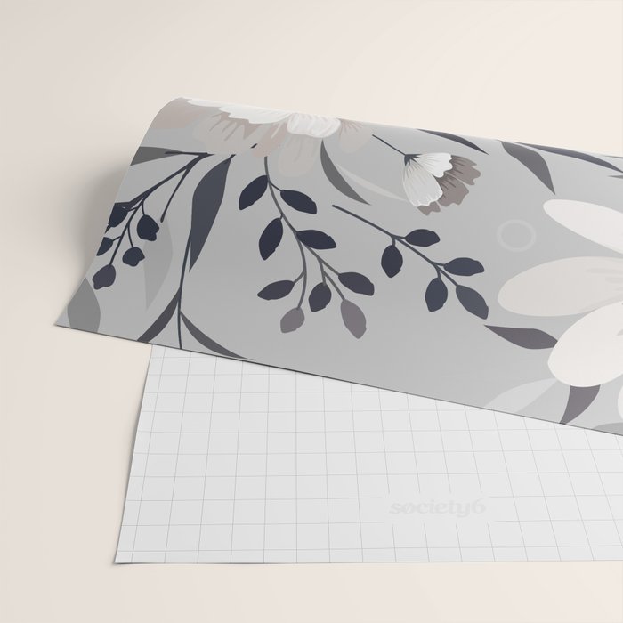Modern, Boho, Floral Prints, Gray and White Wrapping Paper Gallery Image 2