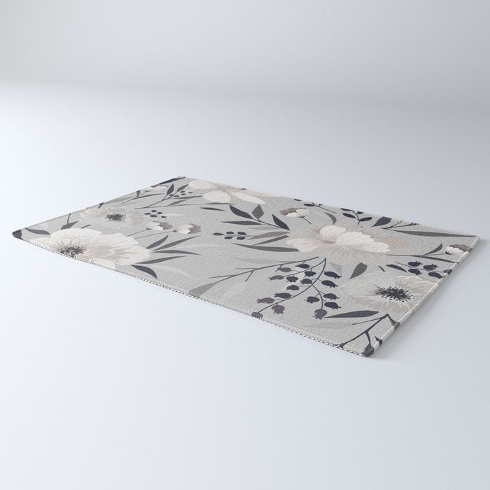 Modern, Boho, Floral Prints, Gray and White Rug Gallery Image 3