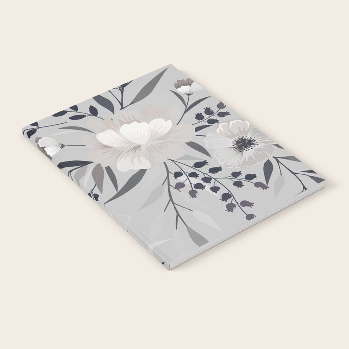 Modern, Boho, Floral Prints, Gray and White Notebook Gallery Image 1