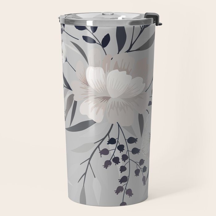 Modern, Boho, Floral Prints, Gray and White Travel Mug Gallery Image 2
