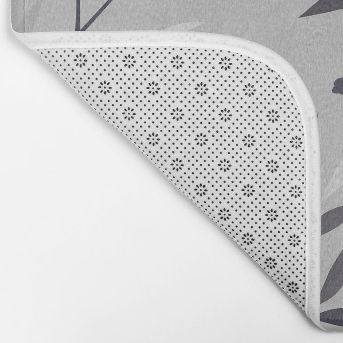 Modern, Boho, Floral Prints, Gray and White Bath Mat Gallery Image 2