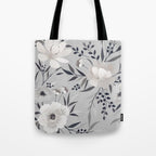 Modern, Boho, Floral Prints, Gray and White Tote Bag Gallery Image 1