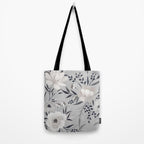 Modern, Boho, Floral Prints, Gray and White Tote Bag Gallery Image 2
