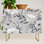 Modern, Boho, Floral Prints, Gray and White Credenza Gallery Image 1