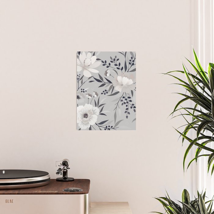 Modern, Boho, Floral Prints, Gray and White Poster Gallery Image 2
