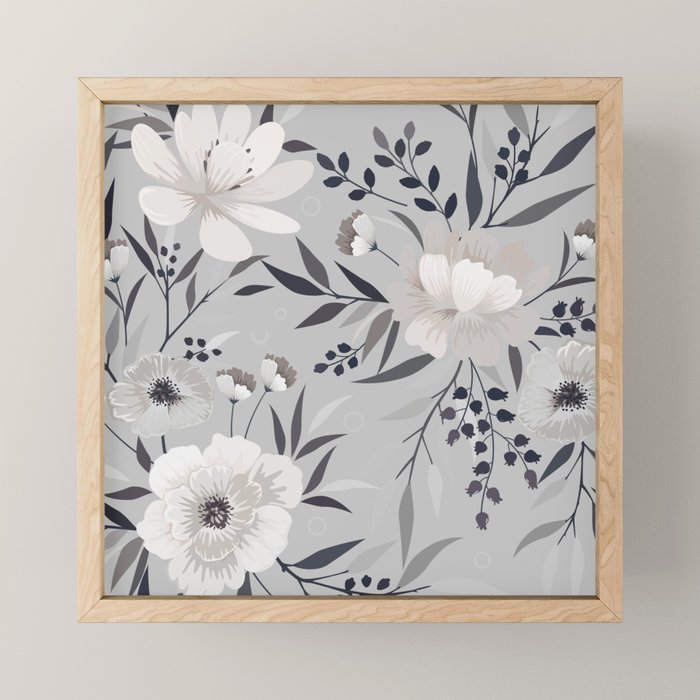 Modern, Boho, Floral Prints, Gray and White Mini Art Print Gallery Image 1