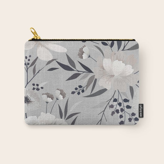 Modern, Boho, Floral Prints, Gray and White Carry All Pouch Gallery Image 1