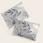 Modern, Boho, Floral Prints, Gray and White Pillow Sham Gallery Image 3